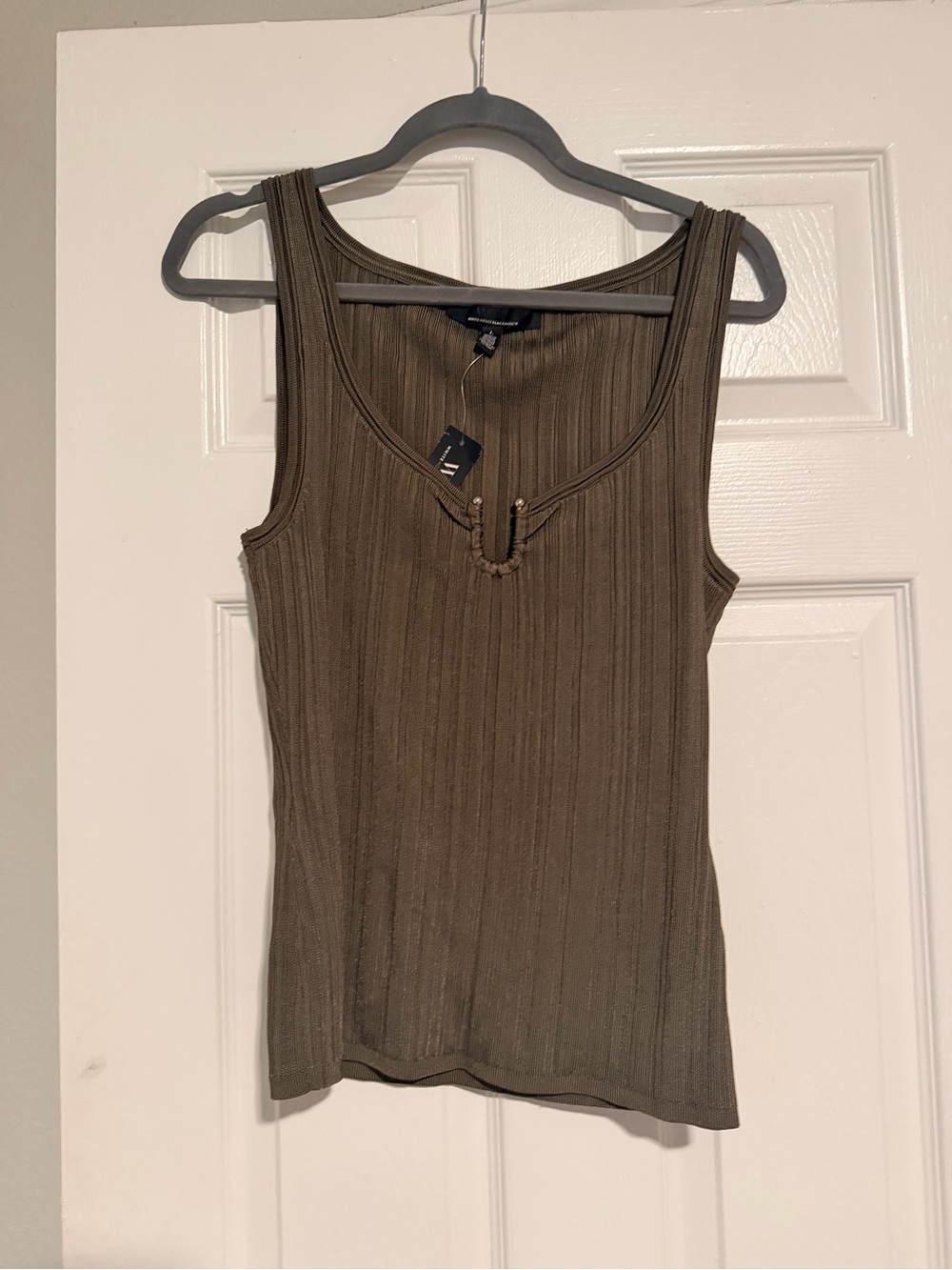White House Black Market Olive Ribbed Tank with Notch Detail